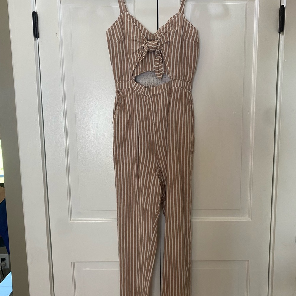Abercrombie & Fitch Beige Striped Jumpsuit